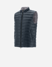 Load image into Gallery viewer, Herno Men&#39;s Nylon Ultralight Reversible Two Tone Waistcoat in Blue Navy/Light Grey.
