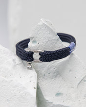 Load image into Gallery viewer, Pig &amp; Hen Sharp Simon bracelet in navy with silver buckle.
