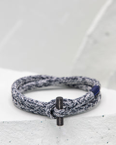 Pig & Hen Tiny Ted slate gray and light grace with black buckle bracelet.