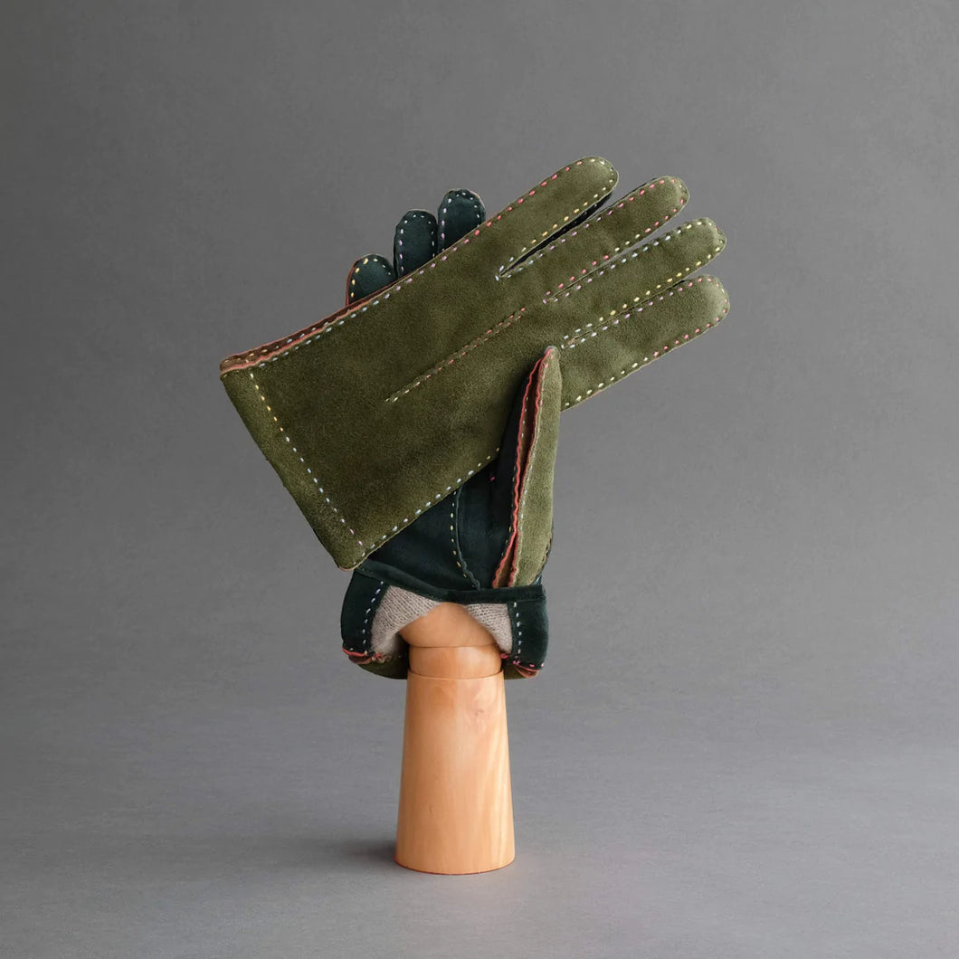 Thomas Riemer - Ladies Gloves From Green Goatskin - Lined with Cashmere in Green multi.