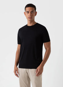 Model wearing Sunspel - Classic Crew Neck T-Shirt in Black.