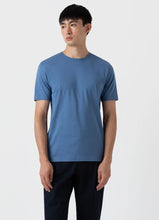 Load image into Gallery viewer, Model wearing Sunspel - Classic Crew Neck T-Shirt in Bluestone 2.
