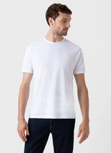 Load image into Gallery viewer, Model wearing Sunspel - Classic Crew Neck T-Shirt in White.
