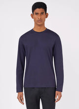 Load image into Gallery viewer, Model wearing Sunspel - Riviera LS Crew Neck Supima Cotton T-shirt in Navy.
