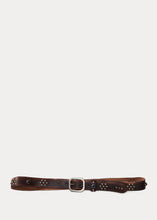 Load image into Gallery viewer, RRL leather rasco belt in vintage brown black.
