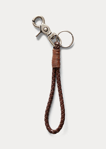 RRL Braided Leather Fob in Brown/Silver.