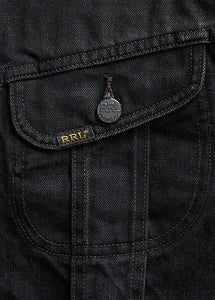 RRL - Worn-In Black Denim Trucker Jacket in Worn-In Black Wash.