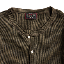 Load image into Gallery viewer, RRL - Long Sleeve Textured Cotton Waffle Knit Henley in Dark Green
