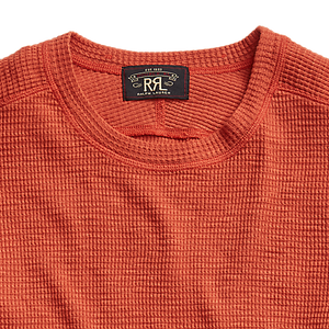 RRL - Long Sleeve Textured Cotton Waffle Knit Shirt in Orange.