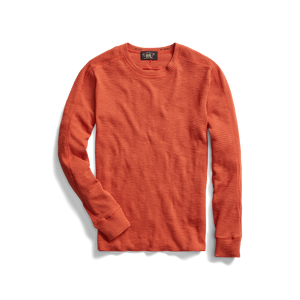 RRL - Long Sleeve Textured Cotton Waffle Knit Shirt in Orange.