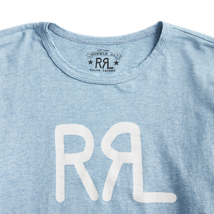 RRL - Short-Sleeve Ranch Brand Logo Cotton Jersey Crewneck Tee Shirt in Heather Blue.