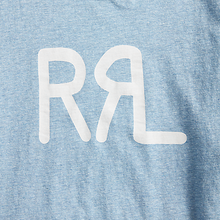 Load image into Gallery viewer, RRL - Short-Sleeve Ranch Brand Logo Cotton Jersey Crewneck Tee Shirt in Heather Blue.
