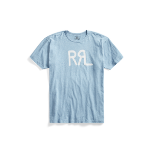 RRL - Short-Sleeve Ranch Brand Logo Cotton Jersey Crewneck Tee Shirt in Heather Blue.