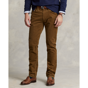 Model wearing Polo Ralph Lauren - Varick Slim Straight Stretch Corduroy 5-Pocket Pant in Sepia.