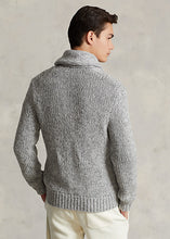 Load image into Gallery viewer, Model wearing POLO Ralph Lauren - Cashmere Shawl-Collar Cardigan in Grey Multi - back.
