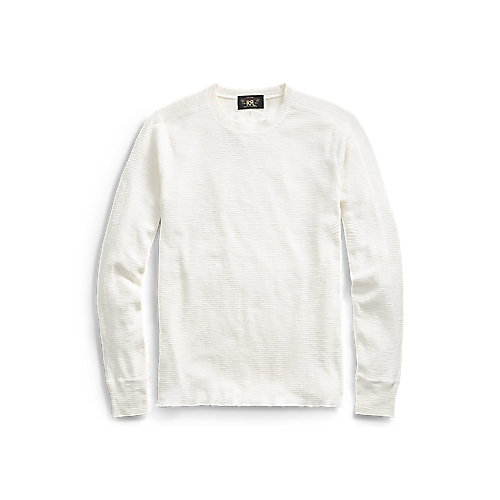 RRL - Long Sleeve Textured Cotton Waffle Knit Shirt in Paper White.