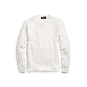 RRL - Long Sleeve Textured Cotton Waffle Knit Shirt in Paper White.