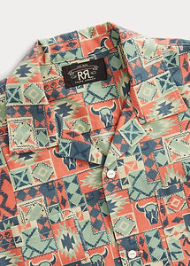 RRL - Print Woven S/S Camp Shirt in Teal/Multi.