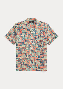 RRL - Print Woven S/S Camp Shirt in Teal/Multi.