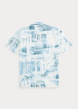 Load image into Gallery viewer, RRL - Postcard-Printed Linen-Cotton S/S Camp Shirt in Cream/Blue - back.
