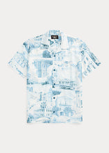 Load image into Gallery viewer, RRL - Postcard-Printed Linen-Cotton S/S Camp Shirt in Cream/Blue.
