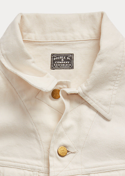 RRL - Paneled Denim Trucker Jacket in Stone Multi.