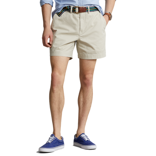 Model wearing POLO Ralph Lauren - 6 Inch Stretch Twill Short in Khaki Tan.