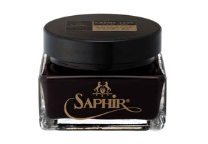 Saphir calfskin cream shoe polish in dark brown.