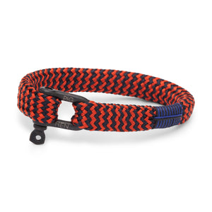 Pig & Hen Sharp Simon bracelet in coral, red and navy with black buckle.