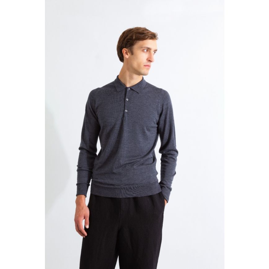 Tシャツ・カットソー JOHN SMEDLEY BRADWELL LONG SLEEVES SHIRT (BRADWELL NAVY) Smedley Cotton Long-Sleeve Polo - Bullock & Jones