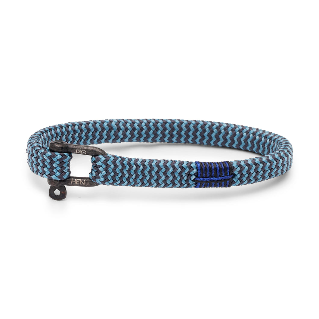 Pig & Hen Vicious Vik Bracelet in blue and slate gray with black buckle.